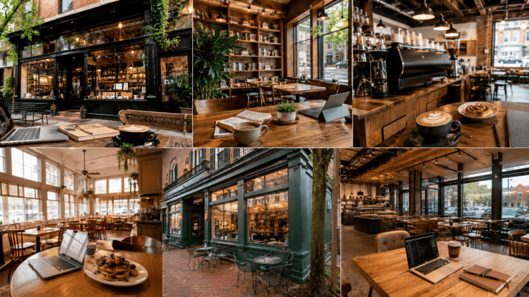 Best Coffee Shops in Princeton for Students and Remote Workers featuring Small World Coffee, Rojo's Roastery, Sakrid Coffee Roasters, PJ's Pancake House Café, and Starbucks Princeton.